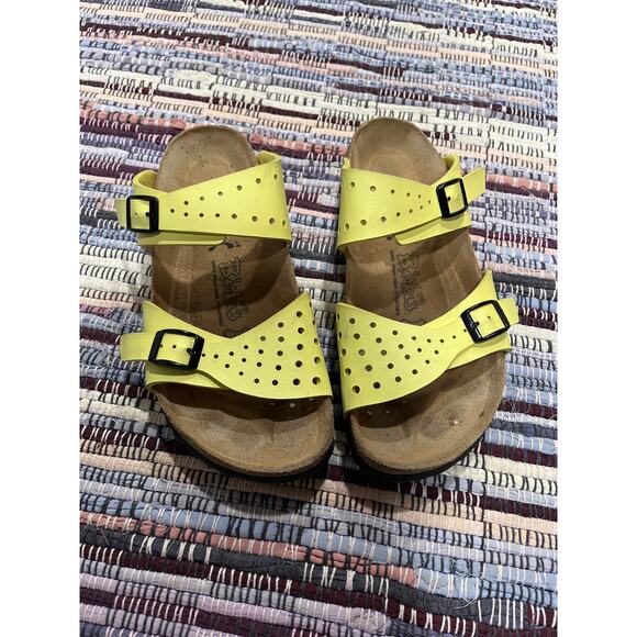 Birkenstock Birki's Yellow Green Perforated Sandals - 7/ 7.5 38EU - Picture 1 of 9